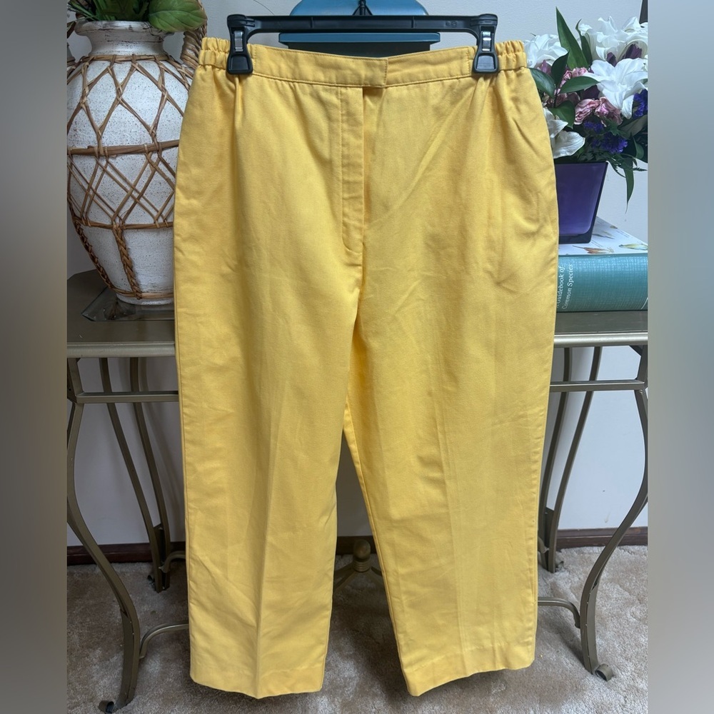 WIDE LEG  VINTAGE HIGH WAIST YELLOW USA ILGWU CROPPED CASUAL CAPRI PANTS SZ 14